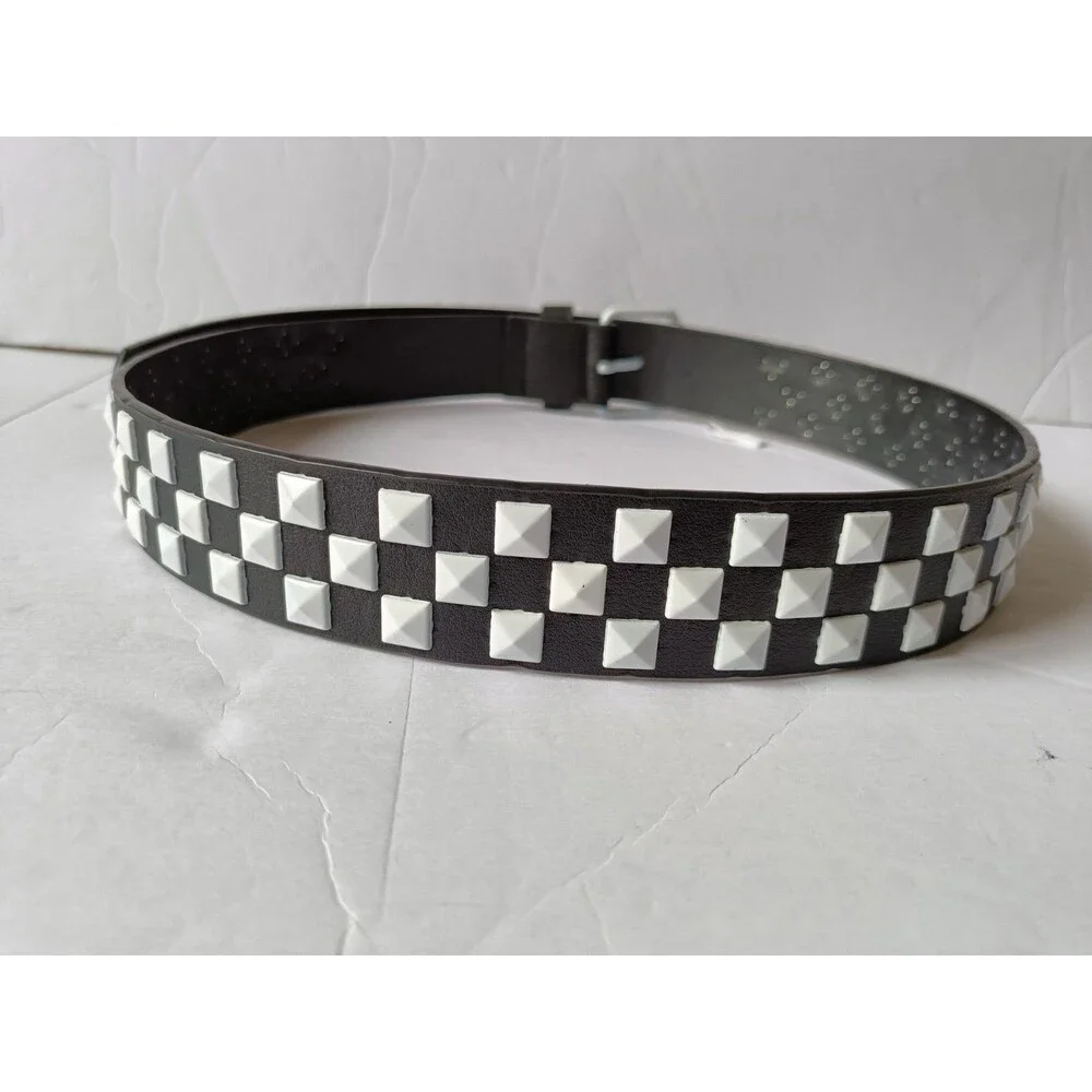 Studded Belt Men's Size 36-38 White Faux Leather Adjustable